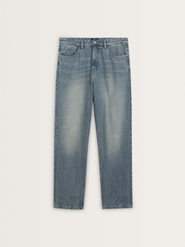 Nuon Blue Mid-Rise Relaxed-Fit Jeans