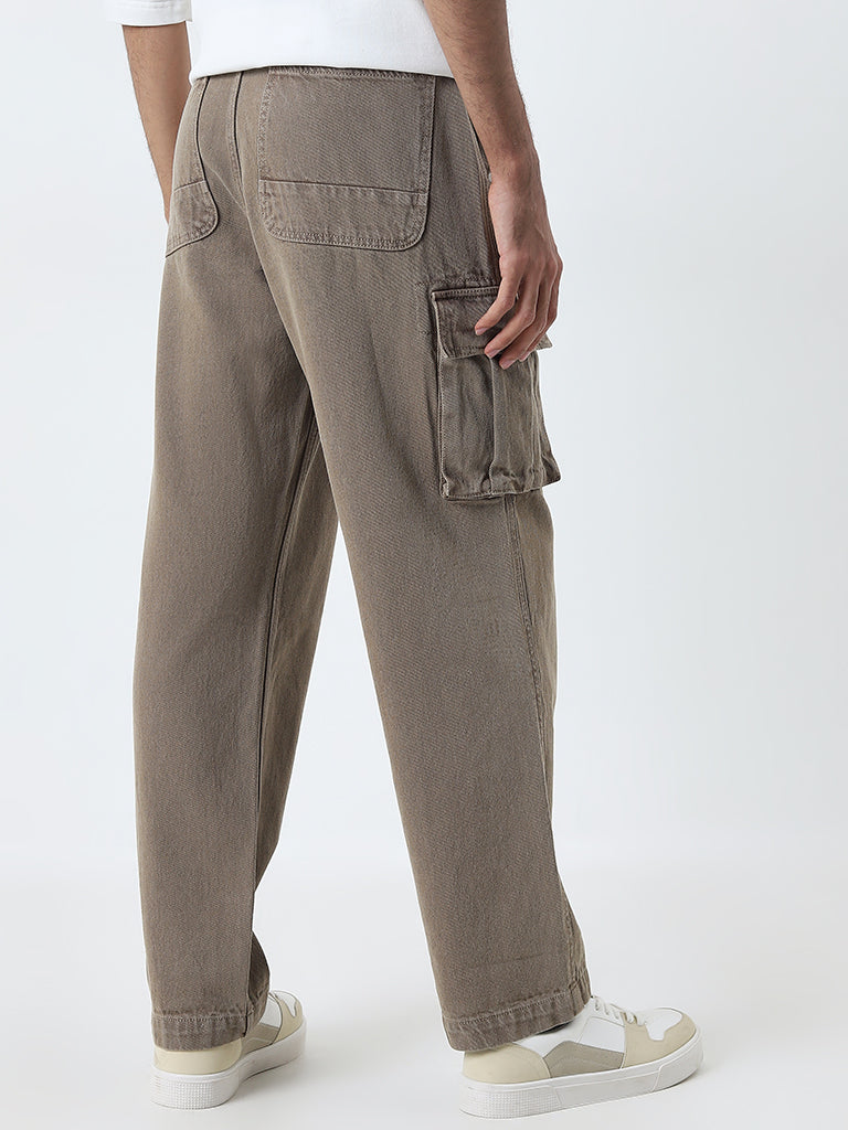 Nuon Taupe Cargo-Style Relaxed - Fit Mid - Rise Jeans