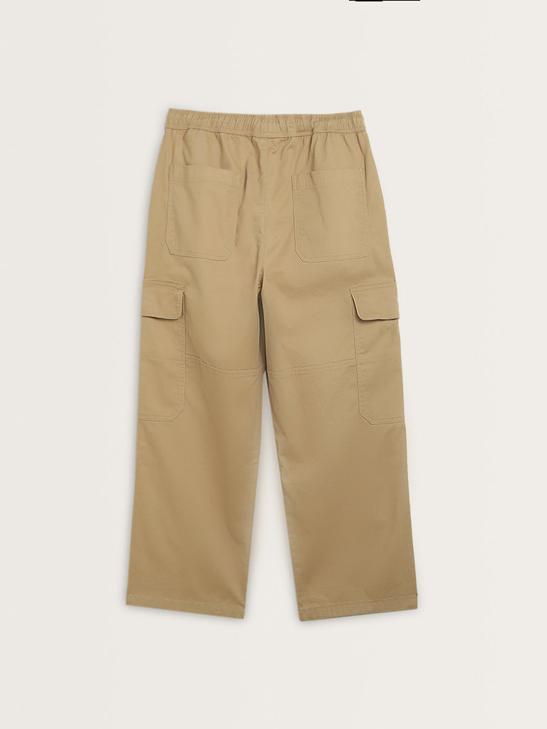 Nuon Beige Relaxed-Fit Mid-Rise Cotton Blend Chinos