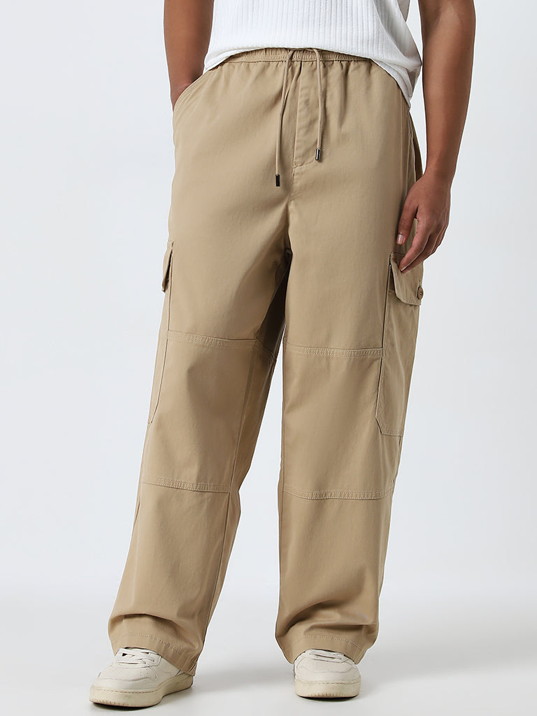 Nuon Beige Relaxed-Fit Mid-Rise Cotton Blend Chinos