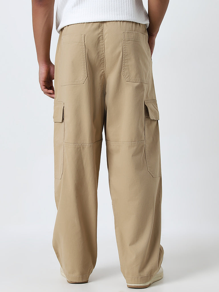 Nuon Beige Relaxed-Fit Mid-Rise Cotton Blend Chinos