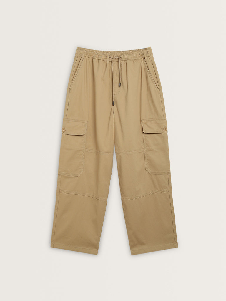 Nuon Beige Relaxed-Fit Mid-Rise Cotton Blend Chinos