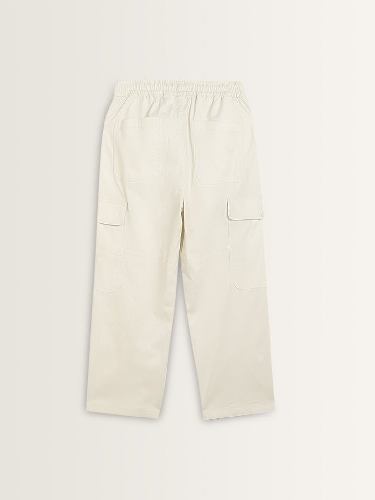 Nuon Off-White Relaxed-Fit Mid-Rise Cotton Blend Chinos