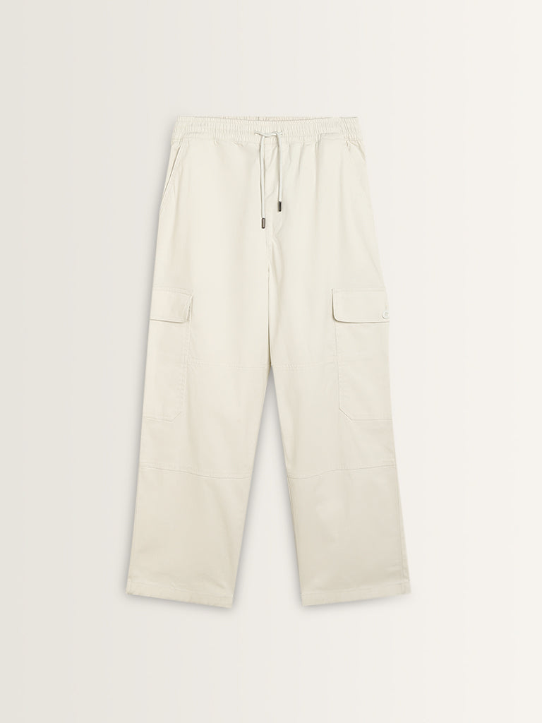 Nuon Off-White Relaxed-Fit Mid-Rise Cotton Blend Chinos