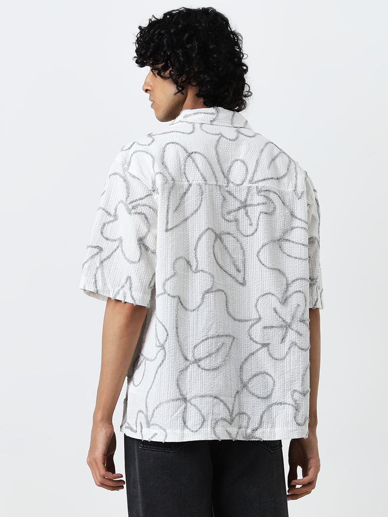 Nuon White Botanical Design Relaxed-Fit Cotton Shirt