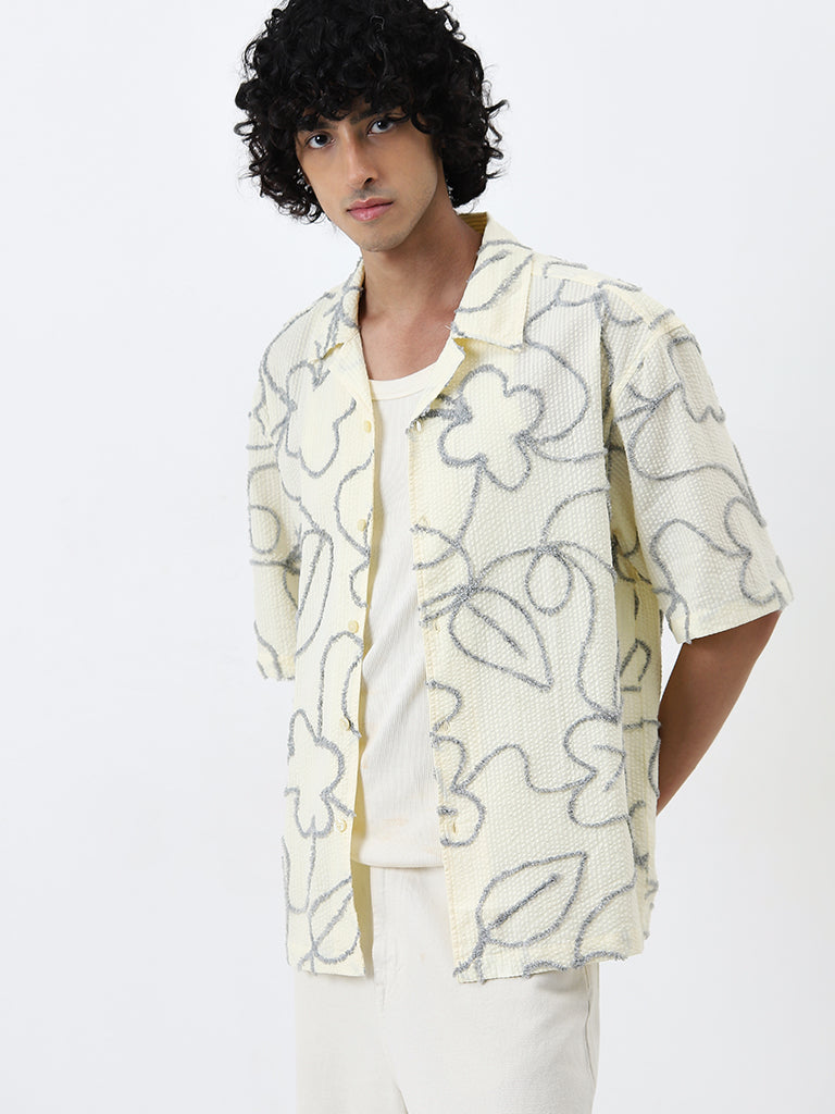 Nuon Yellow Botanical Printed Relaxed-Fit Cotton Shirt