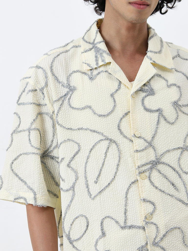 Nuon Yellow Botanical Printed Relaxed-Fit Cotton Shirt