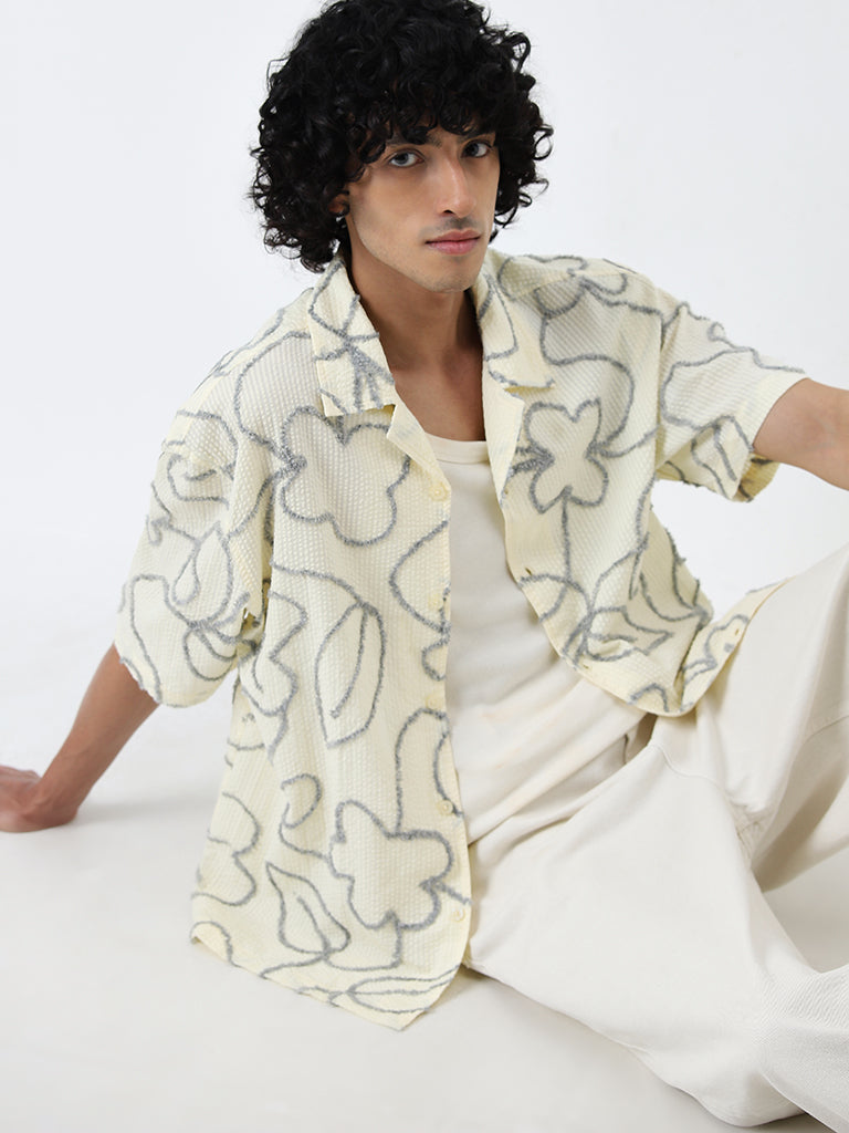 Nuon Yellow Botanical Printed Relaxed-Fit Cotton Shirt