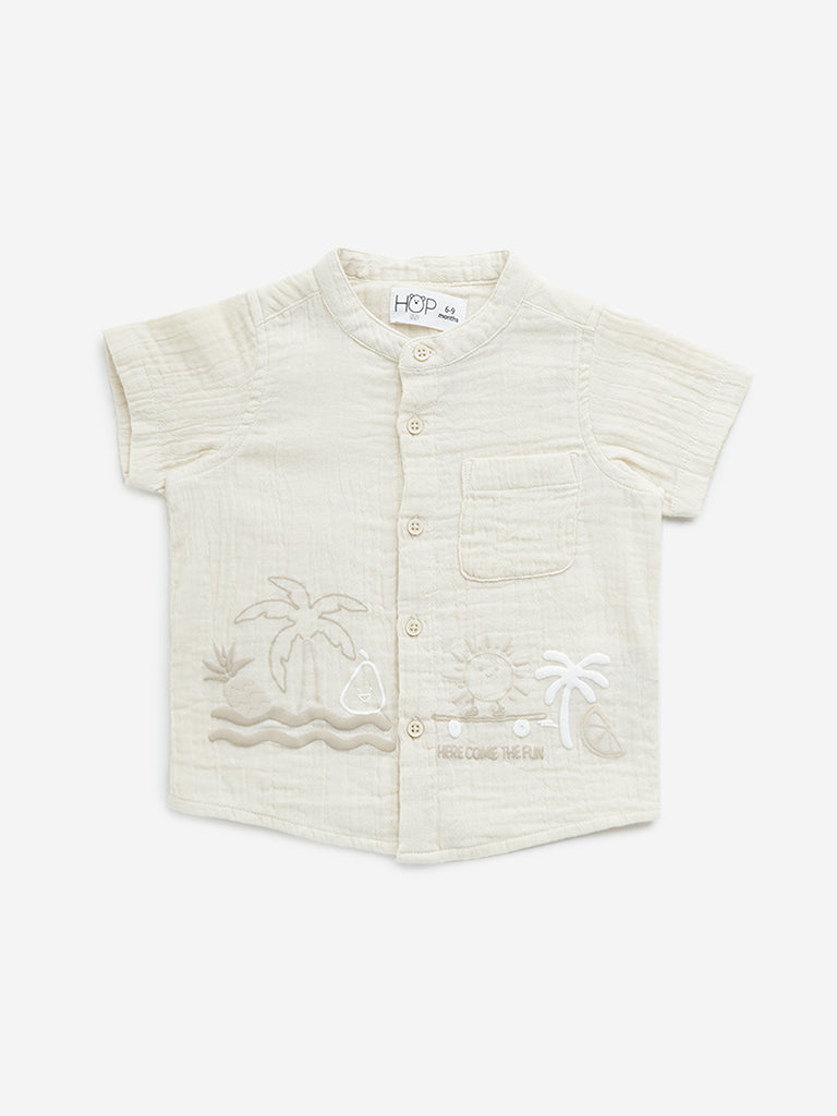 HOP Baby Beige Embossed Crinkled Cotton Shirt