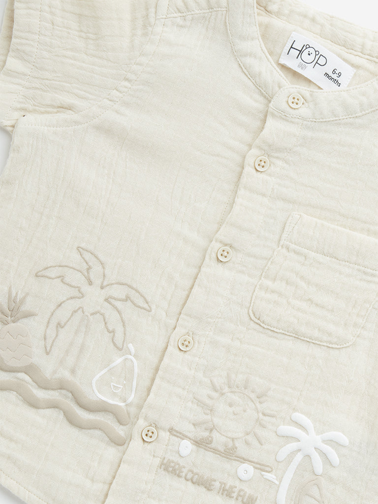 HOP Baby Beige Embossed Crinkled Cotton Shirt