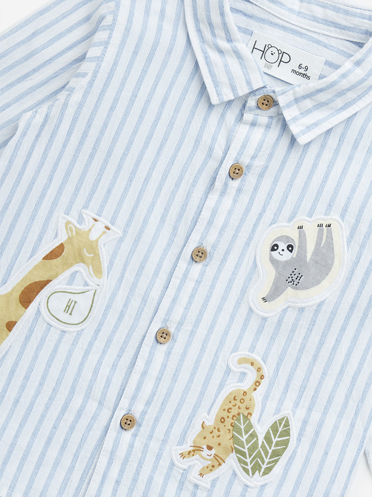 HOP Baby Blue Stripe Print Relaxed-Fit Cotton Shirt