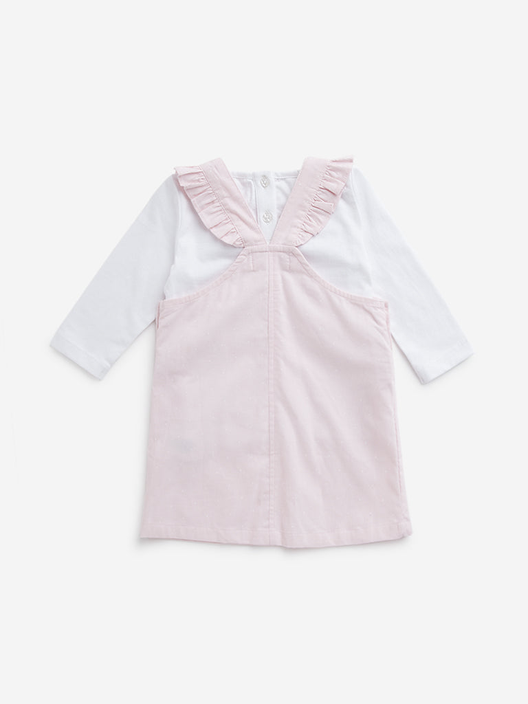 HOP Baby Light Pink Animal Print Pinafore & Cotton T-Shirt