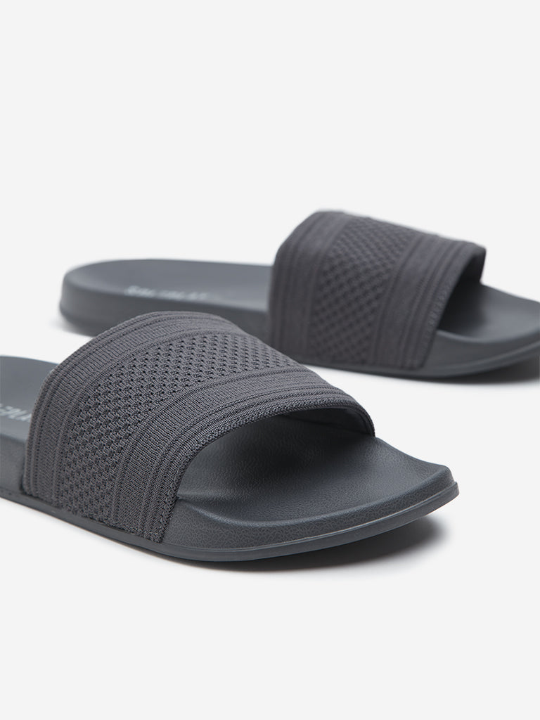 SOLEPLAY Grey Knit-Textured Slides