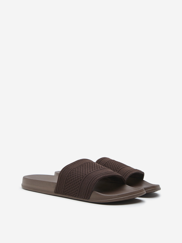 SOLEPLAY Dark Brown Knit-Textured Slides