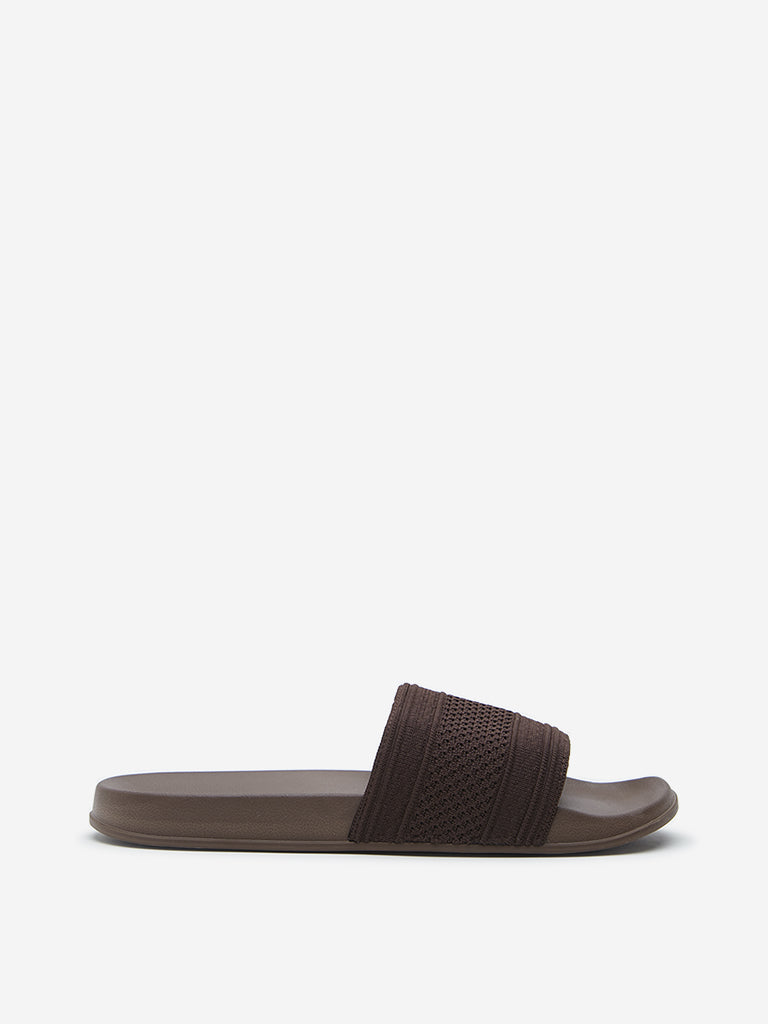 SOLEPLAY Dark Brown Knit-Textured Slides