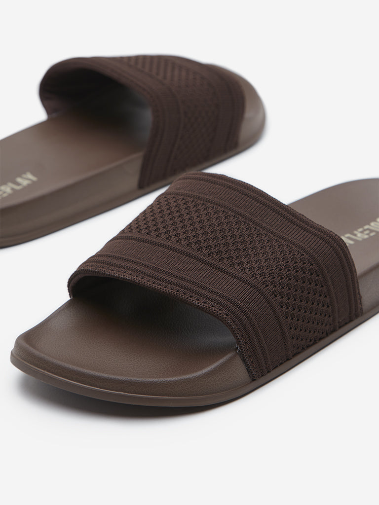 SOLEPLAY Dark Brown Knit-Textured Slides