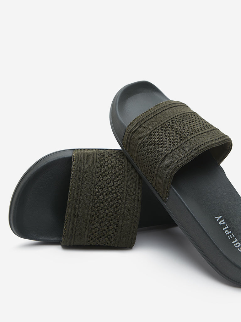 SOLEPLAY Olive Textured Strap Slides