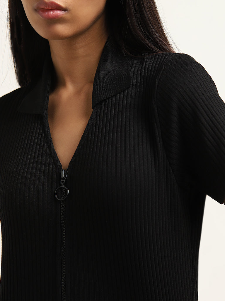 Studiofit Black Ribbed-Textured Jacket