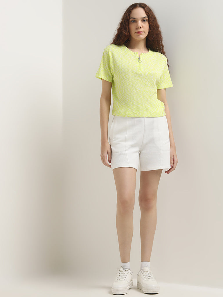 Studiofit Lime Ribbed-Textured T-Shirt