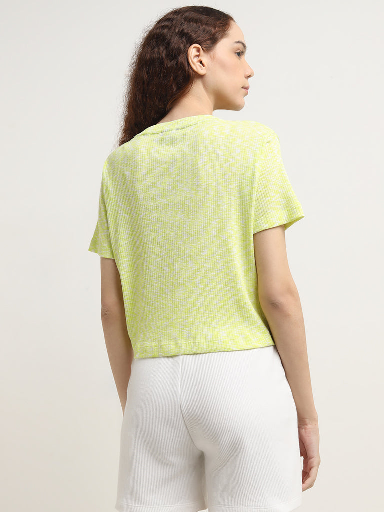 Studiofit Lime Ribbed-Textured T-Shirt