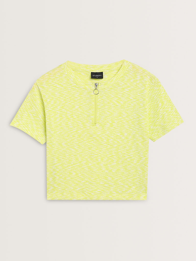 Studiofit Lime Ribbed-Textured T-Shirt