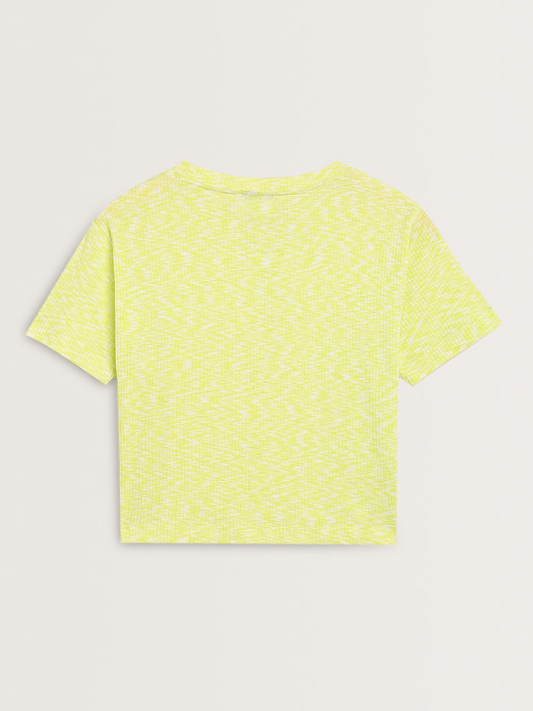 Studiofit Lime Ribbed-Textured T-Shirt