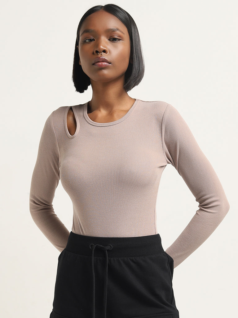 Studiofit Light Brown Cut-Out Detailed Bodysuit