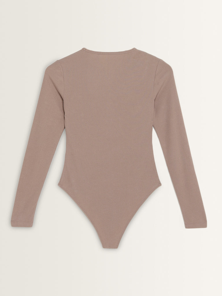 Studiofit Light Brown Cut-Out Detailed Bodysuit