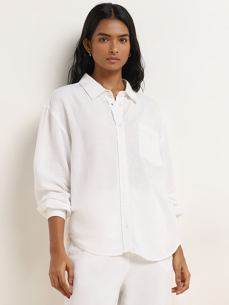 LOV White Solid Cotton Shirt