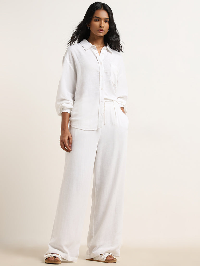 LOV White Solid Cotton Shirt