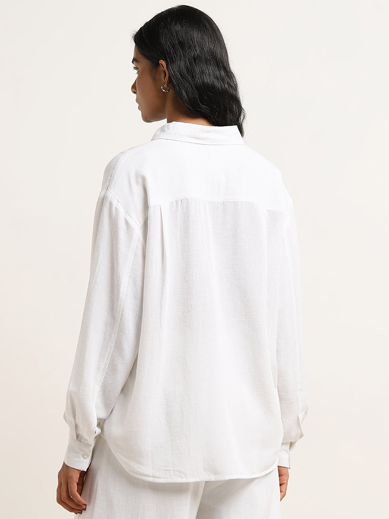 LOV White Solid Cotton Shirt