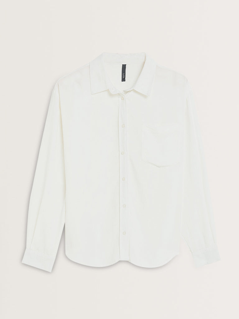 LOV White Solid Cotton Shirt