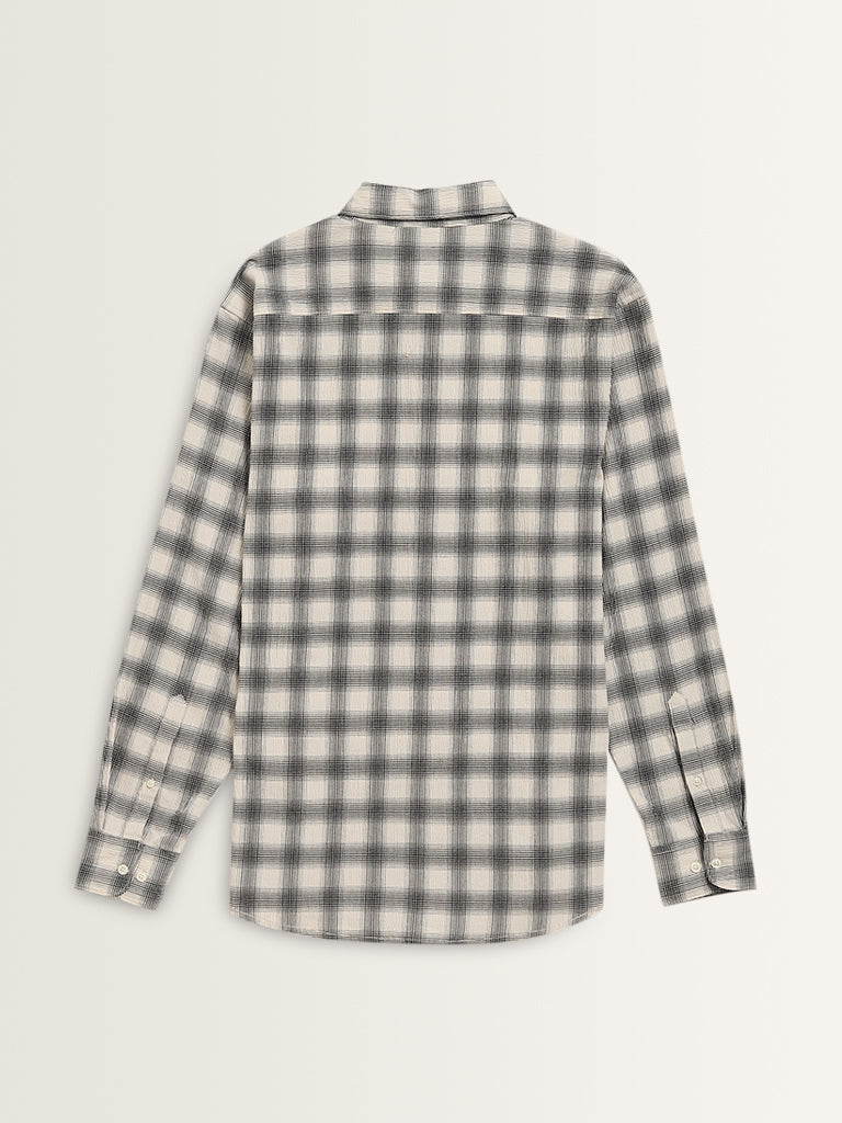 WES Casuals Black Checkered Relaxed-Fit Cotton Blend Shirt