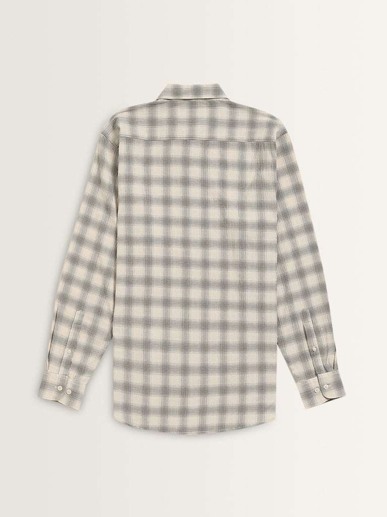 WES Casuals Sage Checkered Relaxed-Fit Cotton Blend Shirt