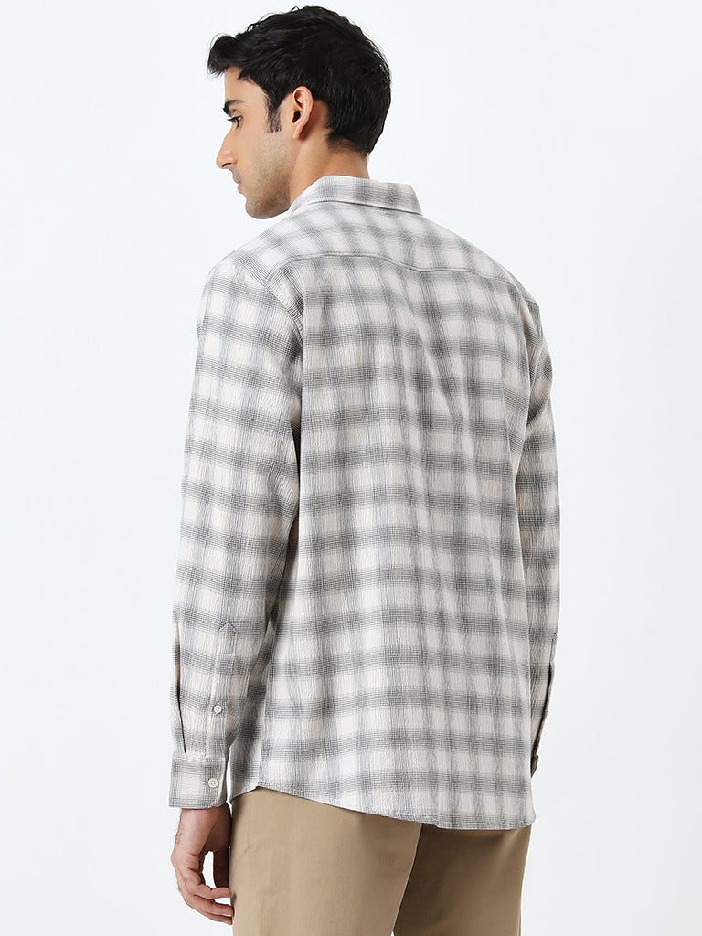 WES Casuals Sage Checkered Relaxed-Fit Cotton Blend Shirt