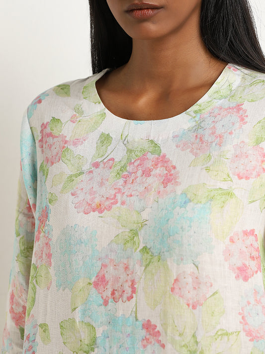 Zuba Multicolour Floral Printed A-Line Linen Dress