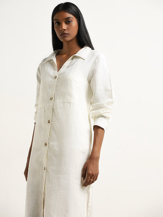 Zuba Off-White A-Line Linen Dress