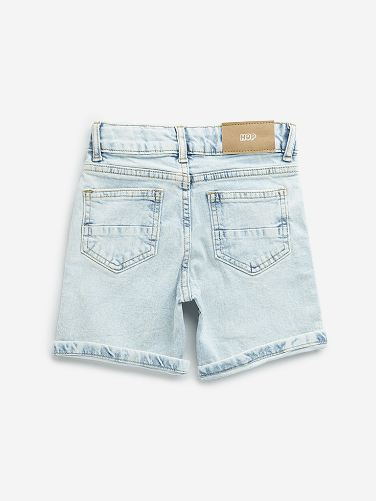 HOP Kids Light Blue Washed Mid-Rise Denim Shorts