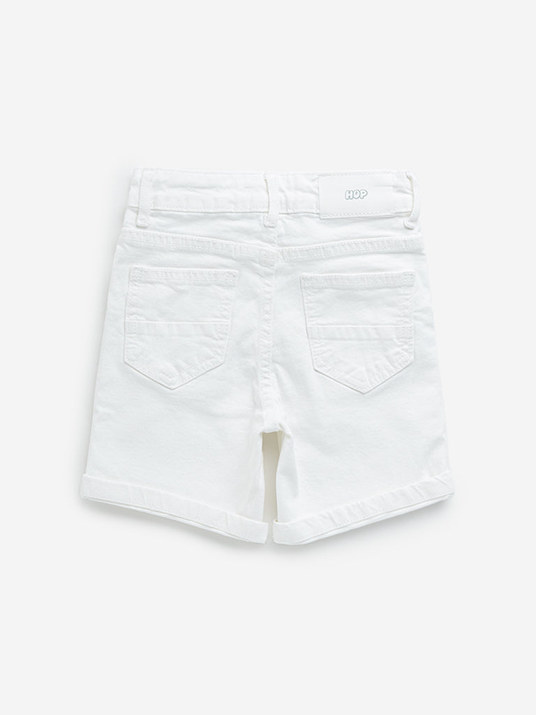 HOP Kids White Mid-Rise Denim Shorts