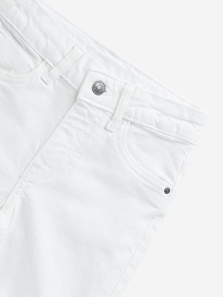 HOP Kids White Mid-Rise Denim Shorts