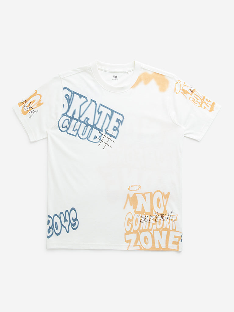 Y&F Kids White Graffiti Design Cotton T-Shirt