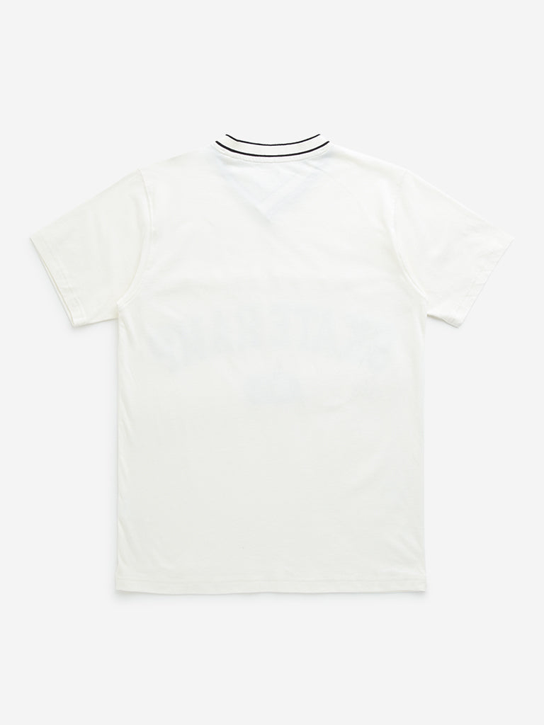 Y&F Kids Off-White Text Design Cotton T-Shirt