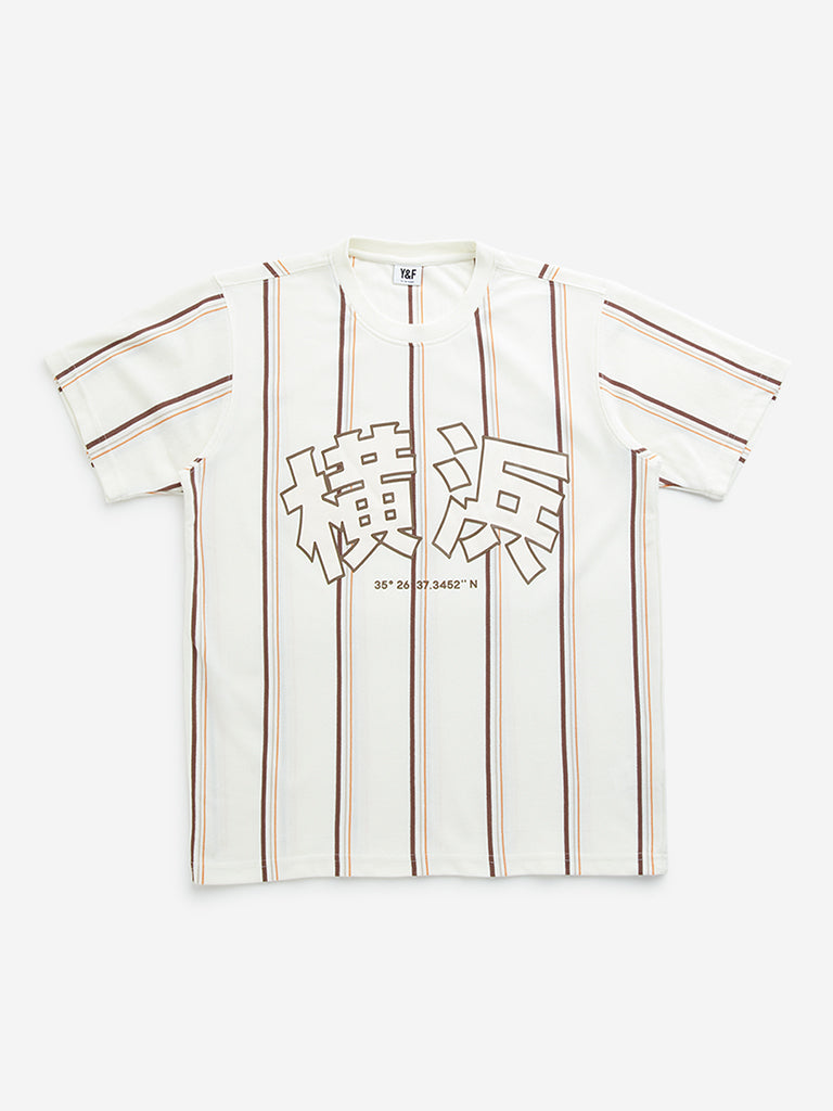 Y&F Kids Off-White Stripe Printed T-Shirt