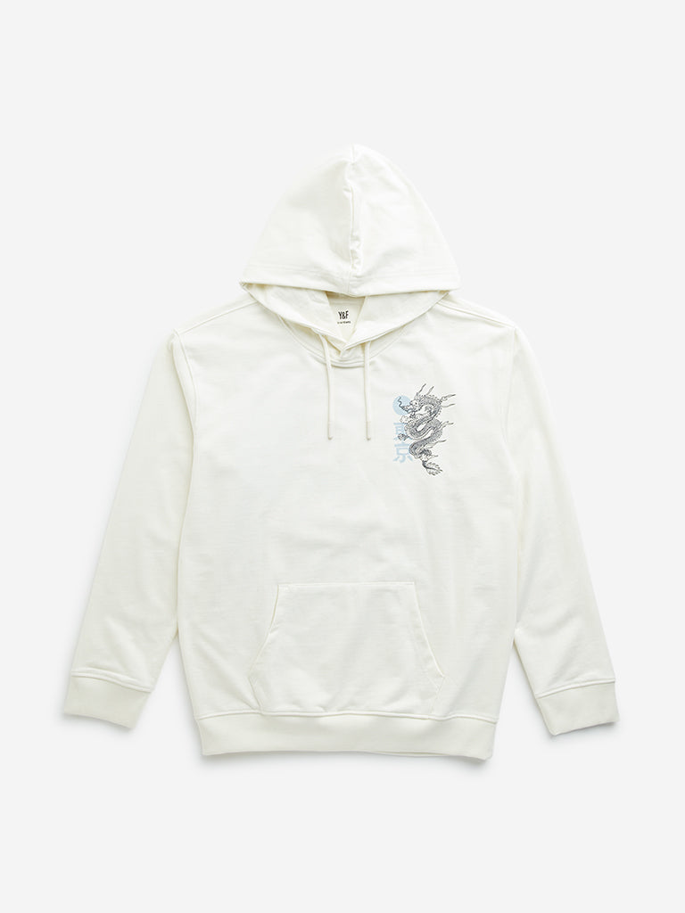 Y&F Kids Off-White Graphic Design Hoodie