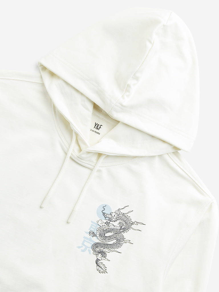 Y&F Kids Off-White Graphic Design Hoodie