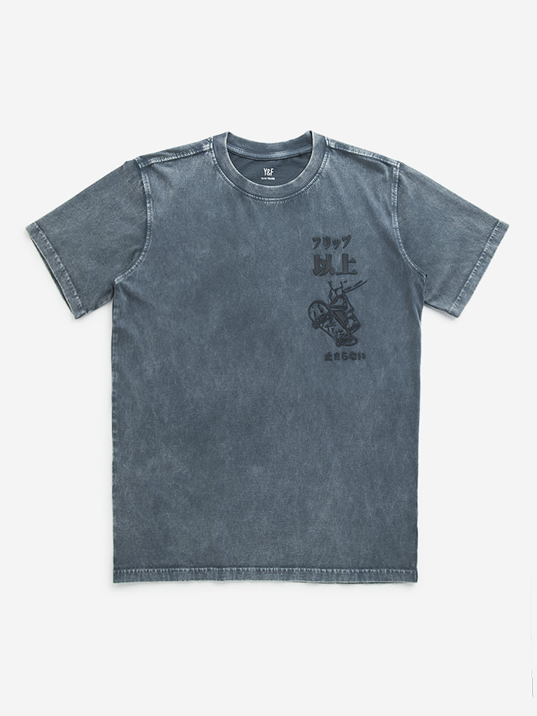 Y&F Kids Dark Grey Text Design Cotton T-Shirt