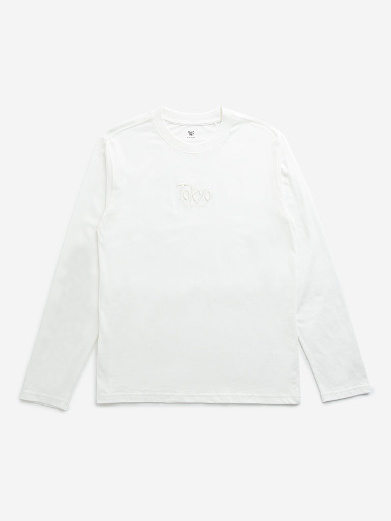 Y&F Kids White Text Embroidered Cotton T-Shirt