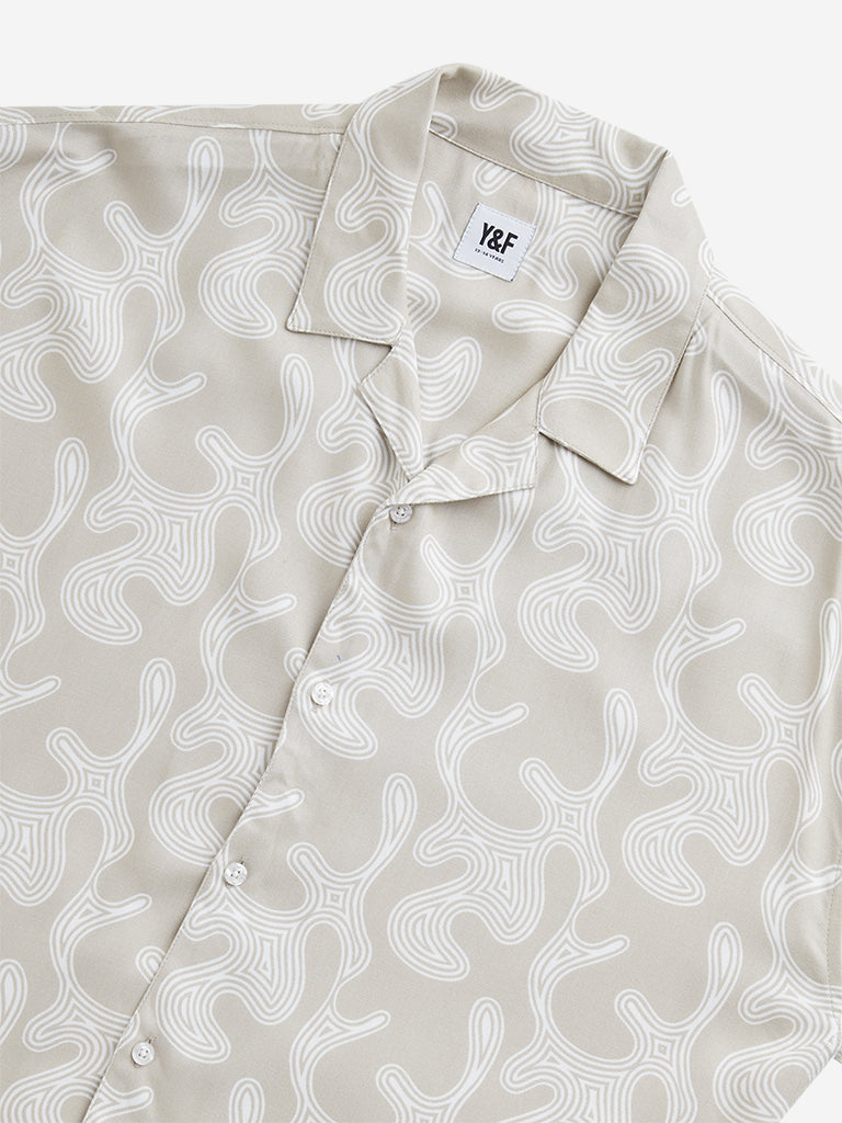 Y&F Kids Taupe Abstract Printed Shirt