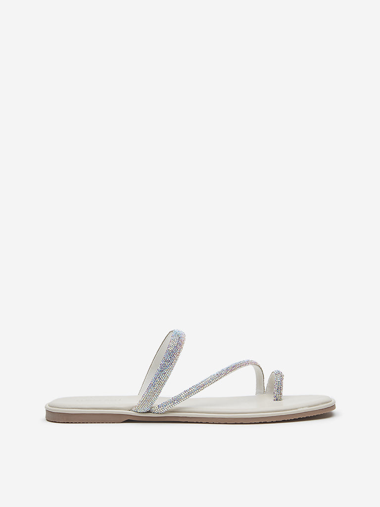 LUNA BLU Ivory Diamante Detailed Sandals