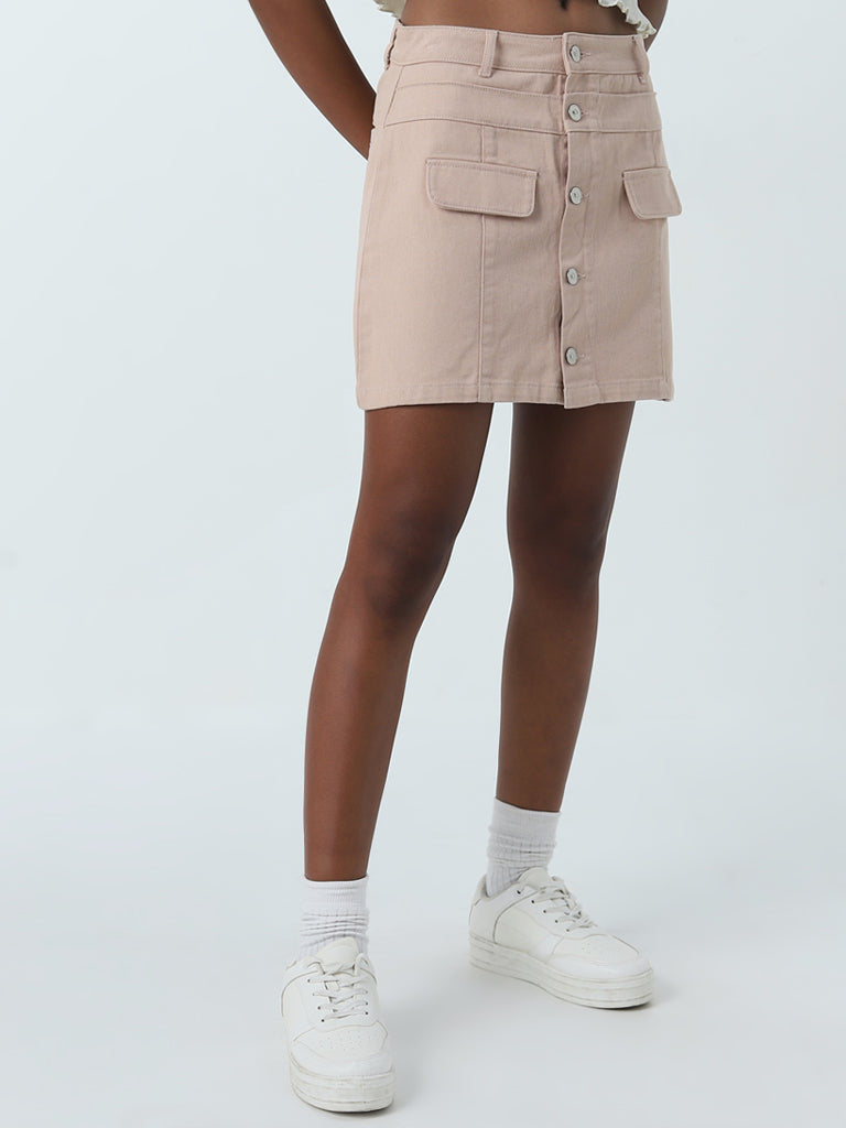 Nuon Blush Pink High-Rise Denim Skirt